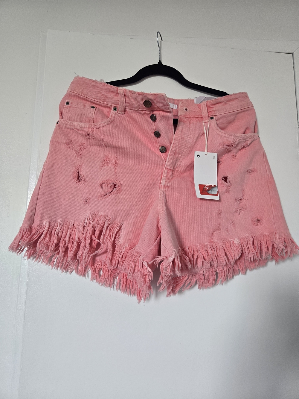 Zara Pink Distressed Frayed Hem Denim Shorts